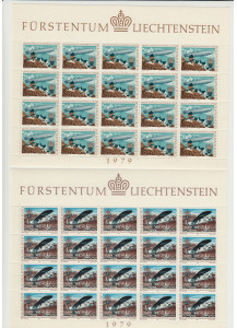 1979 Minifogli Liechtenstein Europa CEPT Comunicazioni 20 valori x 2 integri